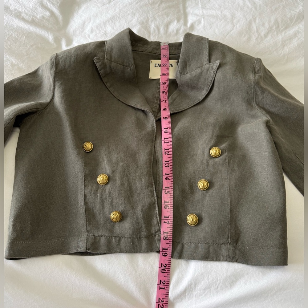 L’AGENCE | SZ Medium | Dolly Olive Green Cropped Military Style Blazer | Linen - Picture 4 of 11